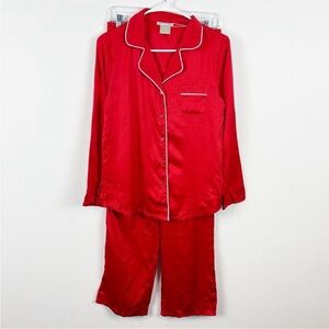 Ink + Ivy Red Satiny Notch Collar Pajama Set Size Medium